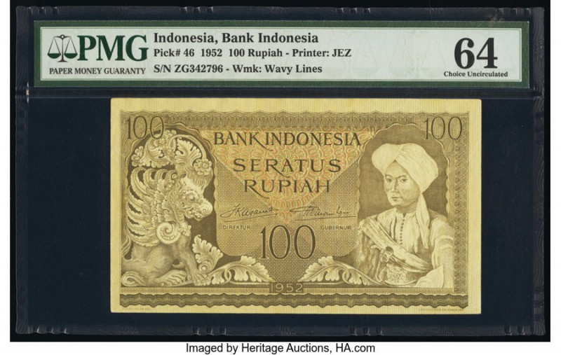 Indonesia Bank Indonesia 100 Rupiah 1952 Pick 46 PMG Choice Uncirculated 64. 

H...