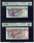 Ireland - Northern Bank of Ireland 5; 10 Pounds 28.8.1990; 14.5.1991 Pick 70s; 71s Two Specimen PMG Gem Uncirculated 65 EPQ (2). Red Specimen overprin...