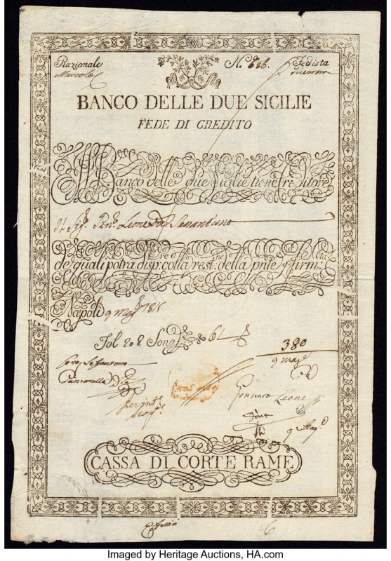 Italy Banco Delle Due Sicilie 61 Ducats 9.5.1816 Pick Unlisted Extremely Fine-Ab...