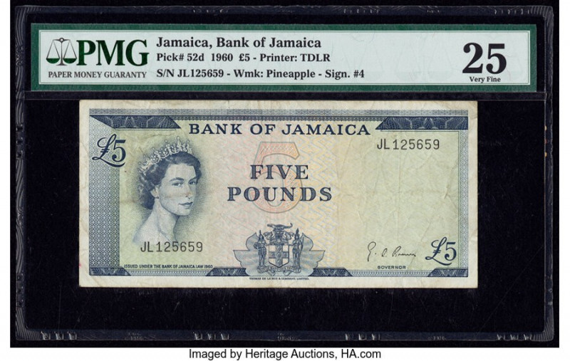 Jamaica Bank of Jamaica 5 Pounds 1960 Pick 52d PMG Very Fine 25. 

HID0980124201...