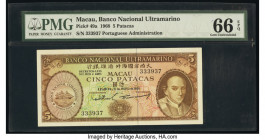 Macau Banco Nacional Ultramarino 5 Patacas 21.3.1968 Pick 49a KNB49a PMG Gem Uncirculated 66 EPQ. 

HID09801242017

© 2020 Heritage Auctions | All Rig...