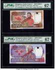 Madagascar Banky Foiben'I Madagasikara 500; 1000 Francs = 100; 200 Ariary ND (1988-93) Pick 71s; 72s Two Specimen PMG Superb Gem Unc 67 EPQ (2). Red S...