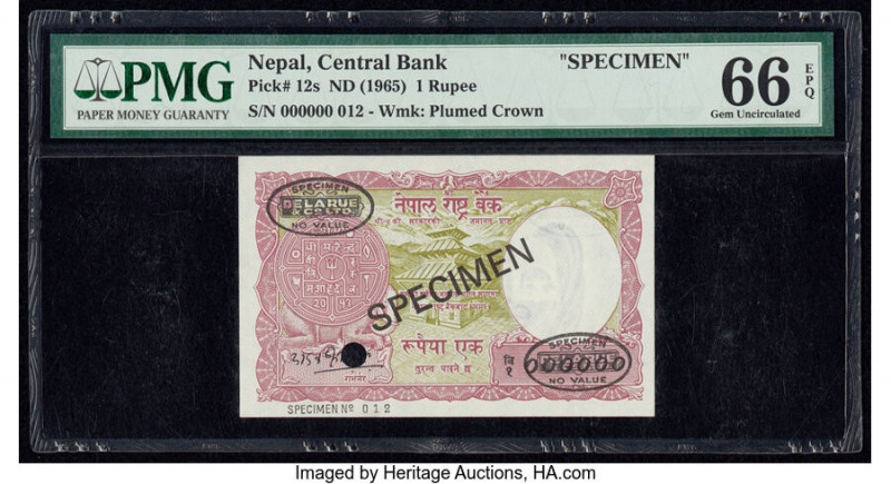 Nepal Central Bank of Nepal 1 Rupee ND (1965) Pick 12s Specimen PMG Gem Uncircul...