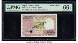 Nepal Central Bank of Nepal 1 Rupee ND (1965) Pick 12s Specimen PMG Gem Uncirculated 66 EPQ. Black Specimen & TDLR overprints along with one POC.

HID...