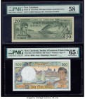 New Caledonia Banque de l'Indochine, Noumea 20; 500 Francs ND (1944); ND (1969-92) Pick 49; 60a Two Examples PMG Choice About Unc 58; Gem Uncirculated...