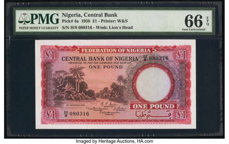 Nigeria Central Bank of Nigeria 1 Pound 15.9.1958 Pick 4a PMG Gem Uncirculated 6...