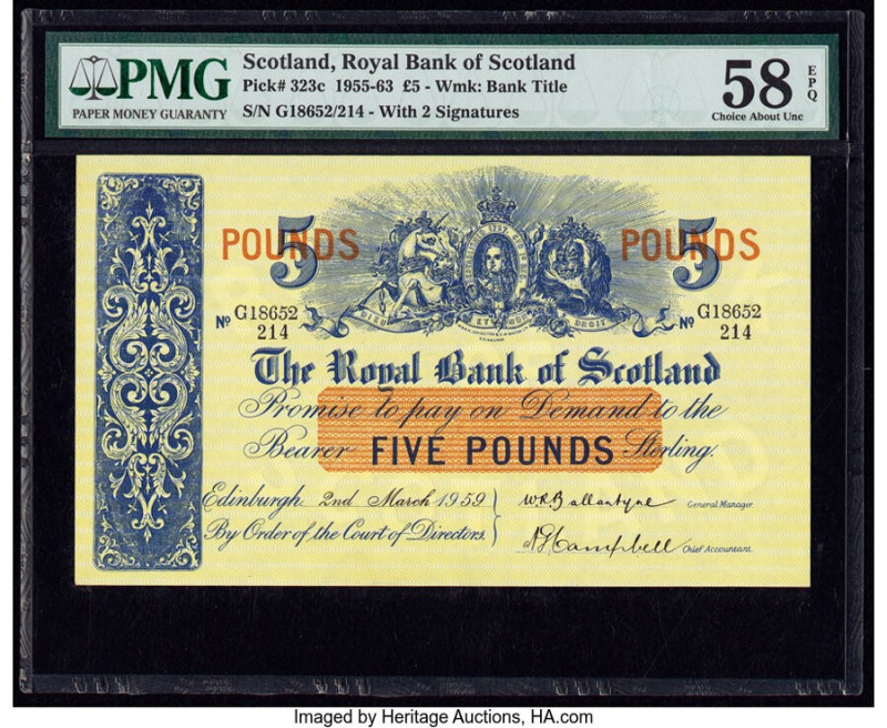 Scotland Royal Bank of Scotland 5 Pounds 2.3.1959 Pick 323c PMG Choice About Unc...