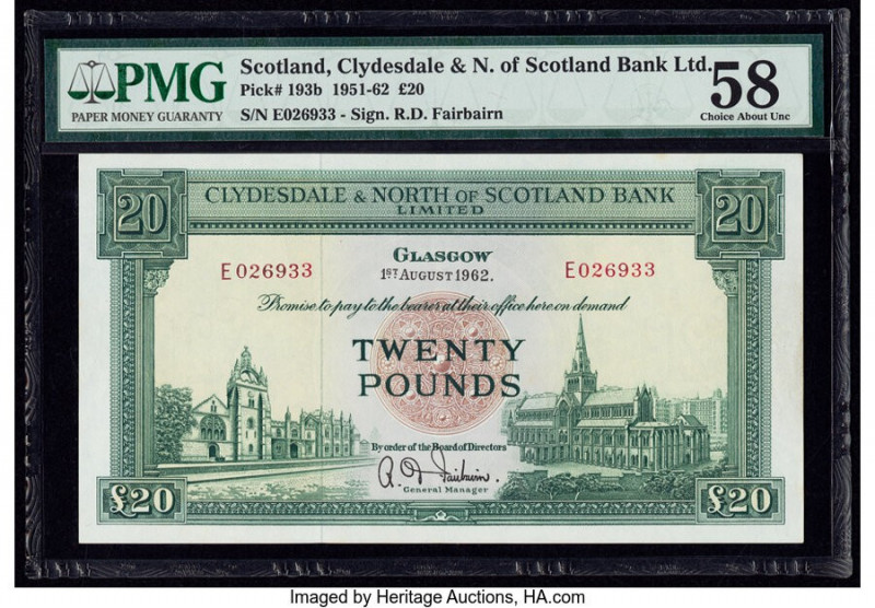 Scotland Clydesdale & North of Scotland Bank Ltd. 20 Pounds 1.8.1962 Pick 193b P...