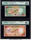 Sudan Bank of Sudan 5; 10; 50; 100 Pounds 1987-90 (3); 1988-90 Pick 40s; 41s; 43s; 44s Four Specimen PMG Gem Uncirculated 66 EPQ (4). Red Specimen & T...