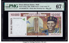 West African States Banque Centrale des Etats de L'Afrique de L'Ouest - Mali 10,000 Francs 1998 Pick 414Dg PMG Superb Gem Unc 67 EPQ. 

HID09801242017...