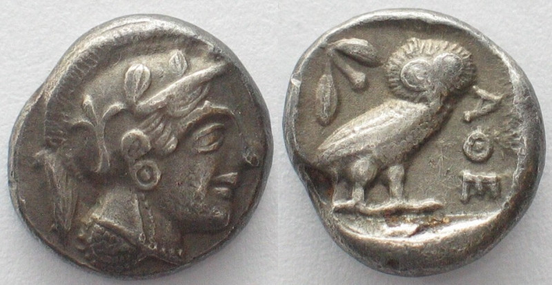 ATTICA. Athens, AR Drachm 454-404 BC, Athena head / Owl without crescent, XF!
 ...