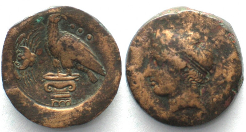 SICILY. Akragas. AE Hemilitron, 400-380 BC, Eagle on capital and crab / God Akra...