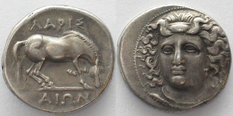 THESSALY. Larissa, AR Drachm 356-324 BC, Nymph Larissa / Horse, XF-!
SNG Copenh...