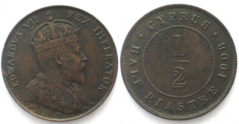 CYPRUS. British. 1/2 Piastre 1908, Edward VII, bronze, XF, very rare! 
KM # 11