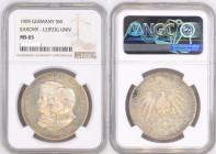 GERMANY. Empire, Saxony 5 Mark 1909, University of Leipzig, silver, NGC MS 65