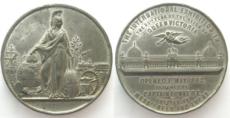 GREAT BRITAIN. London, 1862, International Exhibition, large white metal medal b...