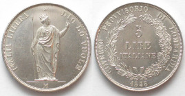 ITALIAN STATES. Lombardy-Venetia, Provisional Government, 5 Lire 1848, silver, UNC-!