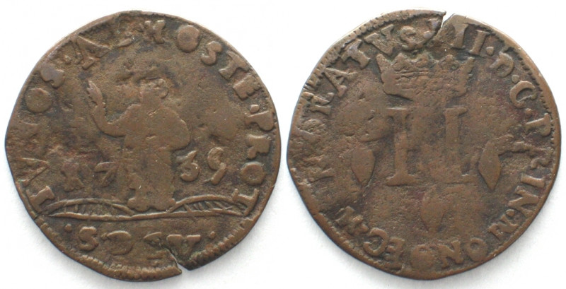 MONACO. 3 Deniers 1735, Honore III, copper, VF
Gadoury MC 97