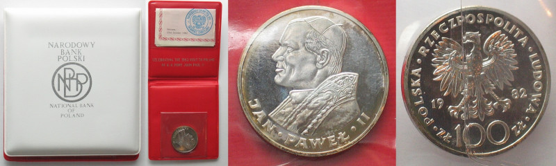 POLAND. 100 Zlotych 1982, Pope John Paul II, silver, Proof
Y # 136. Complete se...