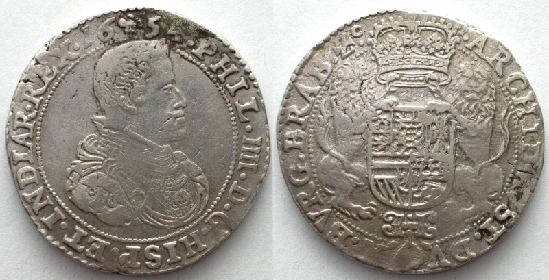 SPANISH NETHERLANDS. Brabant, Ducaton 1654, Brussels mint, Philip IV of Spain, s...