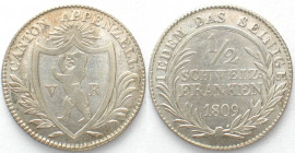 SWISS CANTONS. Appenzell-Ausserrhoden, 1/2 Francs 1809, silver,VF