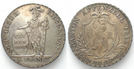 SWISS CANTONS. Appenzell-Ausserrhoden, 4 Francs 1812, silver, AU!