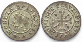 SWISS CANTONS. Bern, 1/2 Kreuzer 1774, billon, UNC, rare variety!