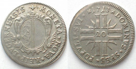 SWISS CANTONS. Luzern, 20 Kreuzer 1713, silver, XF!