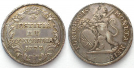 SWISS CANTONS. Zürich, 1/2 Thaler 1773, lion head turned left, large date variety, silver, XF!