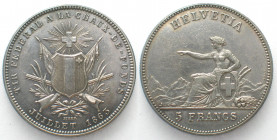 SWITZERLAND. 5 Francs 1863, La Chaux-de-Fonds, Shooting Thaler, silver, AU!