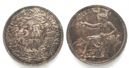 SWITZERLAND. 5 Francs 1874 B., Seated Helvetia, silver, UNC-