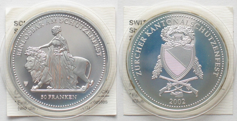 SWITZERLAND. Zurich, 50 Francs 2002, Shooting thaler, silver, Proof
HMZ 2-1348t...