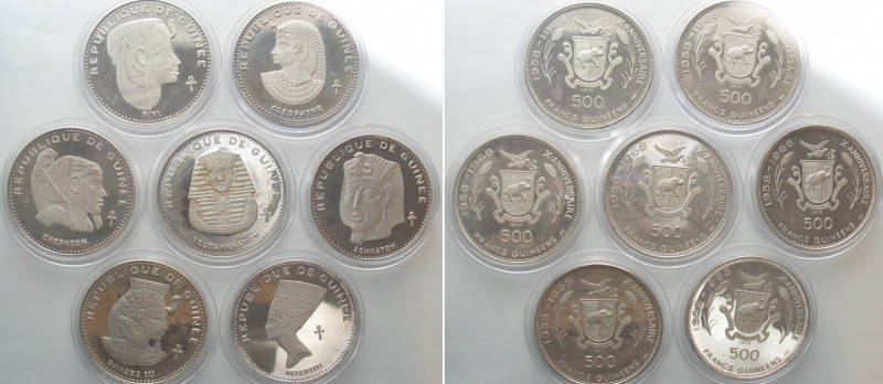 GUINEA. Set 500 Francs 1970, Egyptian Pharaohs, silver, Proof (7)
KM # 22-28. T...