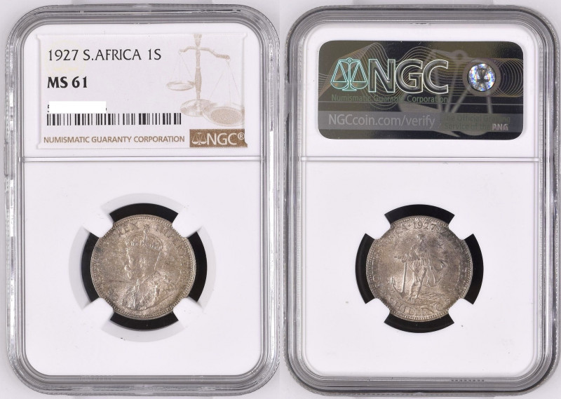 SOUTH AFRICA. Shilling 1927, George V, silver, NGC MS 61
KM # 17.2