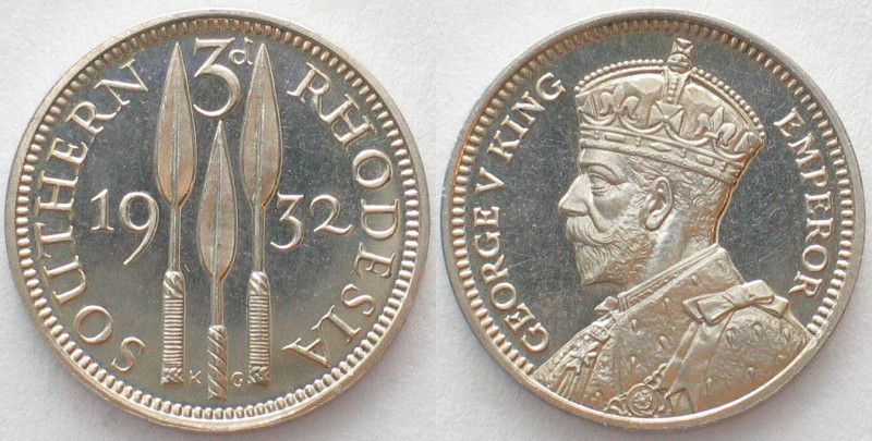 SOUTHERN RHODESIA. 3 Pence 1932, George V, silver, Proof.
KM # 2. Wonderful con...
