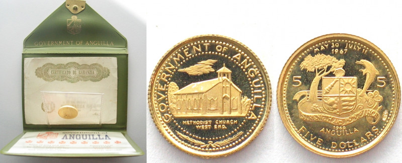 ANGUILLA. 5 Dollars 1969, Methodist Church of West End, gold, Proof
KM # 20. We...