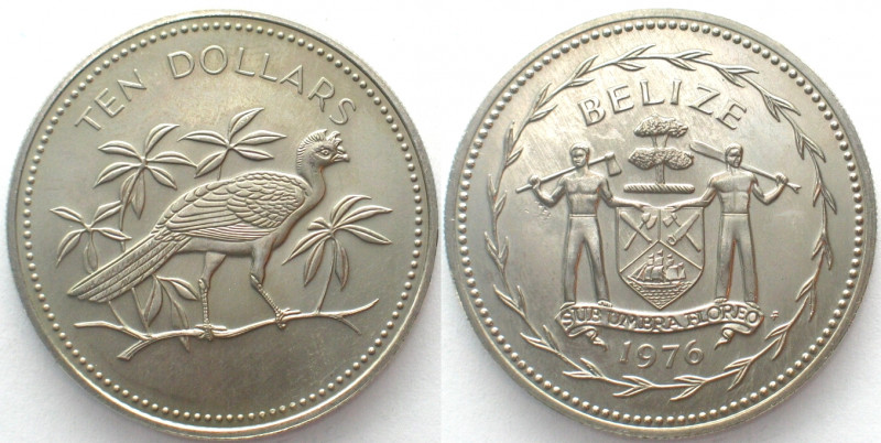 BELIZE. 10 Dollars 1976 (M), Great Curassow, Cu-Ni, matte, mintage: 125 pcs.!
K...