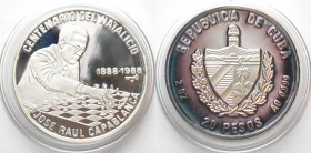 CUBA. 20 Pesos 1988, Chess, 100th Birthday of Jose Raul Capablanca, silver, 2 oz, Proof