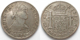 PERU. 8 Reales 1811 JP LIMAE, Fernando VII, imaginary bust, silver, XF!