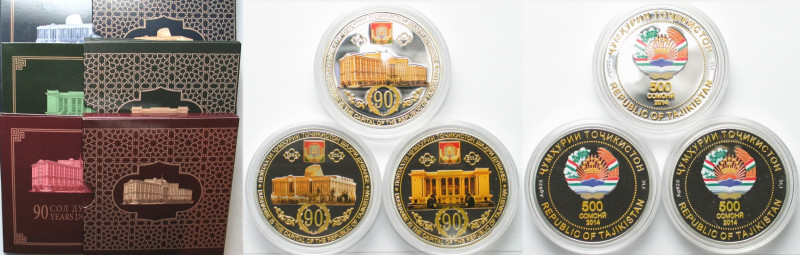 TAJIKISTAN. Set 500 Somoni 2014, 90th Anniversary of Dushanbe, silver, colored, ...
