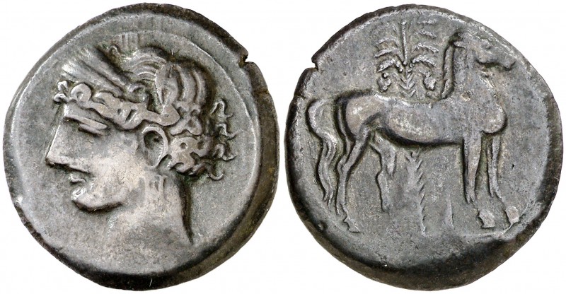 (264-241 a.C.). Zeugitana. Cartago. AE 27. (S. 6507 var). 9,91 g. Acuñación de l...