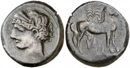 (264-241 a.C.). Zeugitana. Cartago. AE 27. (S. 6507 var). 9,91 g. Acuñación de la I Guerra Púnica. MBC.