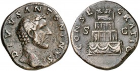 (161 d.C.). Antonino pío. Sestercio. (Spink 5198 var) (Co. 165) (RIC. 1266, Marco Aurelio). 22,87 g. MBC.