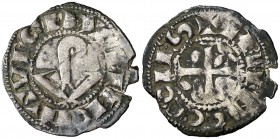 Ermengol VIII (1184-1209). Agramunt. Diner. (Cru.V.S. 119) (Cru.C.G. 1935a). 0,84 g. Cospel faltado. Grieta. Escasa. (MBC-).