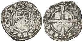Pere I (1196-1213). Provença. Ral coronat. (Cru.V.S. 172 var) (Cru.C.G. 2114 var). 0,79 g. Corona doble. Busto y cabellos distintos. Escasa. MBC-.