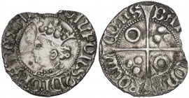 Alfons IV (1416-1458). Perpinyà. Croat. (Cru.V.S. 827) (Cru.C.G. 2869). 2,27 g. Cospel faltado. Rara. (MBC-).
