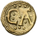 Girona. La Seu. Pellofa. (Cru.L. 1596). 0,58 g. Latón. Variante de cuño. Escasa. MBC+.