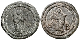 Sant Pere i Sant Bernat. Plom. (Cru.L. 2426). 2,85 g. Escasa. MBC-.