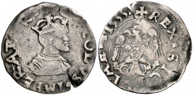 1555. Carlos I. Messina. GM. 1 tari. (Vti. 152) (MIR. 302/4). 2,68 g. Grieta. Escasa. BC+/MBC-.