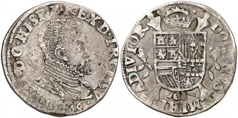 1566. Felipe II. Hasselt. 1/5 de escudo felipe. (Vti. 895) (Vanhoudt 271.HS) (Va...